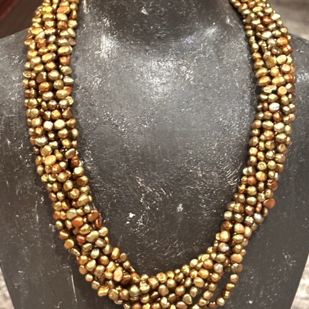 Silpada Freshwater Pearl 8 Multi Strand Copper Tone Statement Necklace